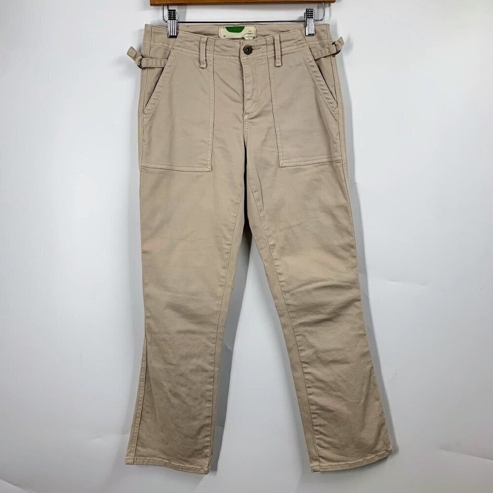 Anthropologie Women's Cropped Cotton Flat Front Slash Utility Khaki Pants SZ 25